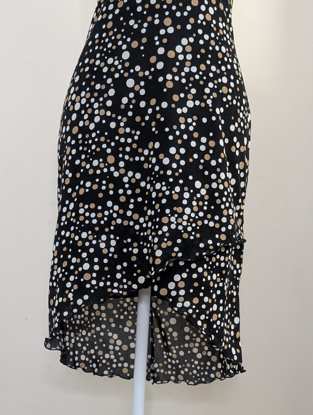 Vtg Y2K Black Halter Polka Dot Midi Dress in Cream and White - Picture 3 of 7